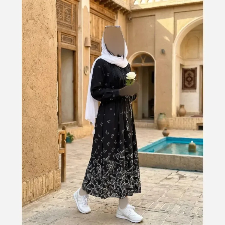 پیراهن روزمره بلند ساحلی ماکسی بوگاتی اعلاء فری سایز مشکی طرحدار
