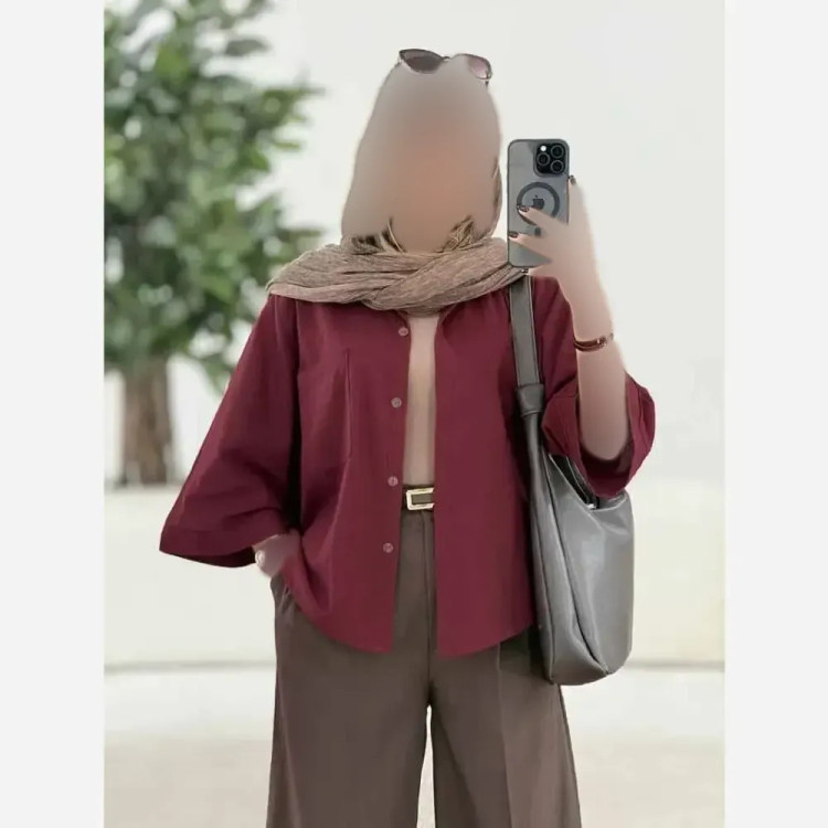 شومیز باکسی شفق جنس شانتون حصیری فری سایز