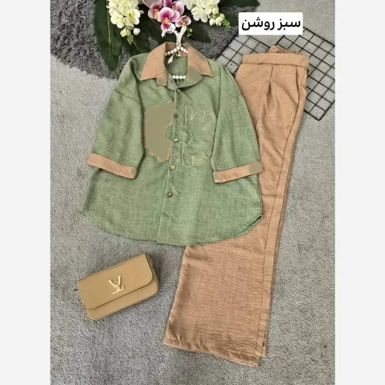 ست شومیز و شلوار خورشید جنس شانتون فری سایز