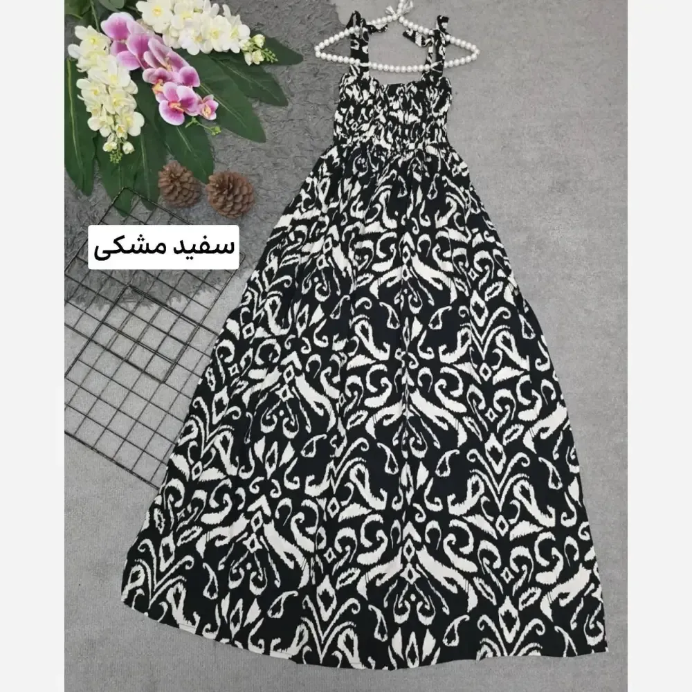 پیراهن نخی کش دوزی شده زنانه فری سایز قد 130