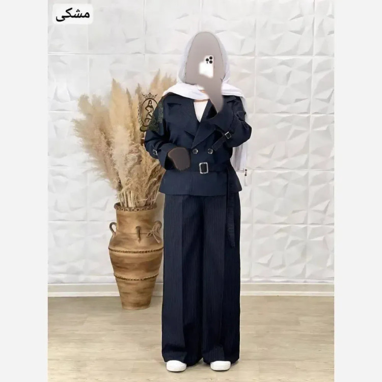 ست کت و شلوار زنانه بارلین جنس پرشین دیپلمات سایز فری 36 تا 46 رنگ مشکی سرمه ای طوسی