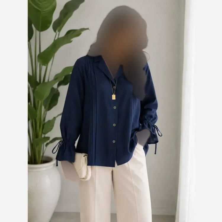 مانتو داکرون آستین شیپوری بنددار چهار پیله زنانه