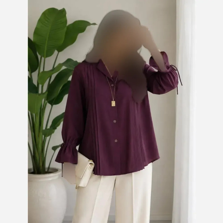 مانتو داکرون آستین شیپوری بنددار چهار پیله زنانه