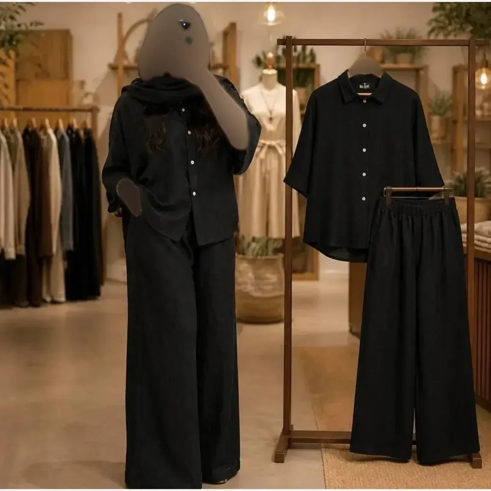 ست تونیک شلوار سالسا جنس شانتون عنکبوتی فری سایز