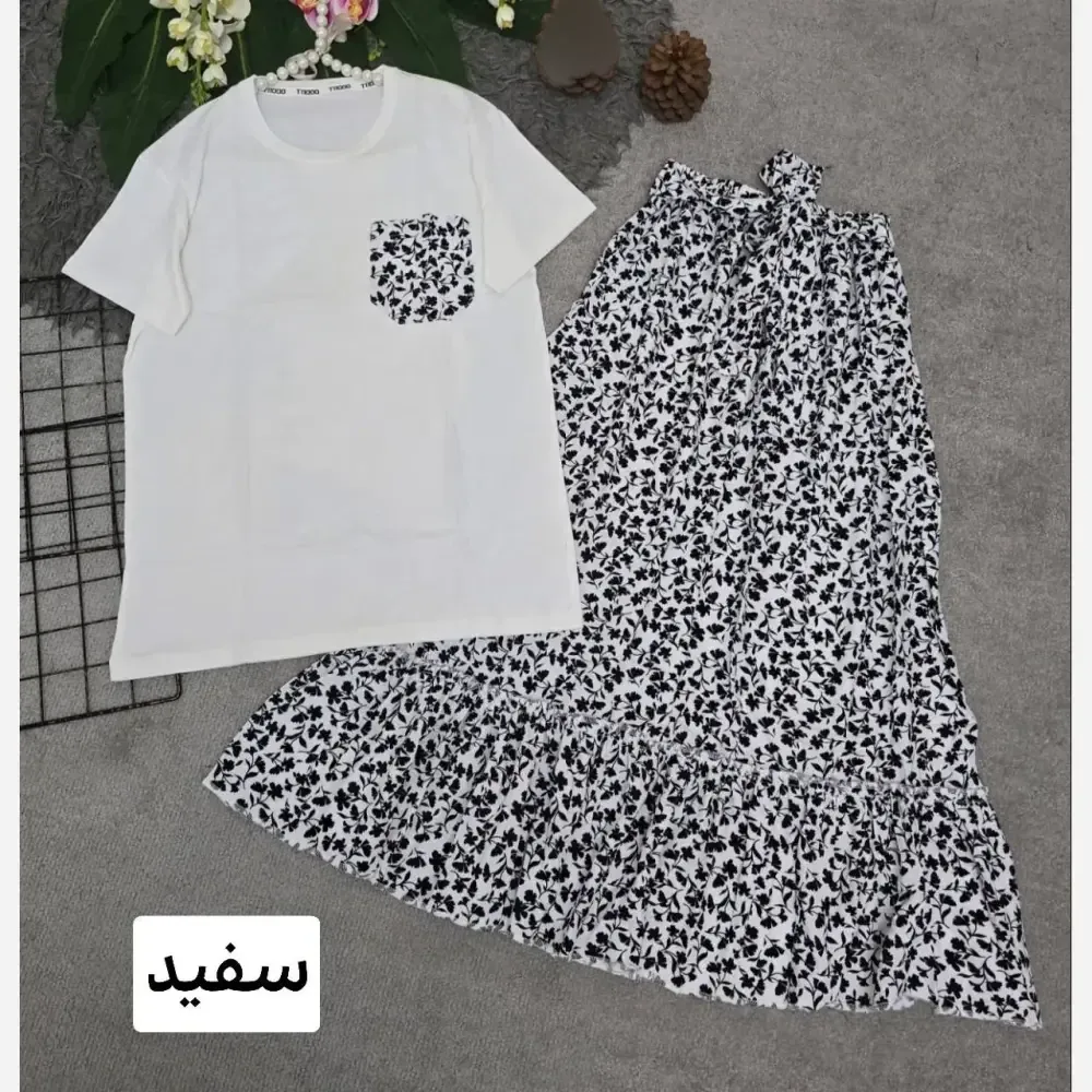 ست لباس زنانه تیشرت پنبه درجه یک و دامن تمام نخ فری سایز