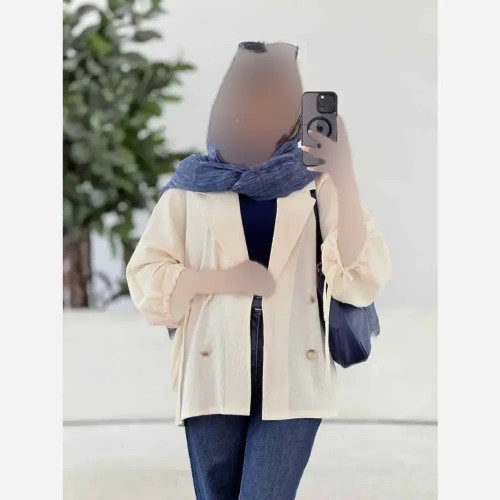 کت آستین بندی لنین شسته شده اعلا فری سایز مناسب تا 48