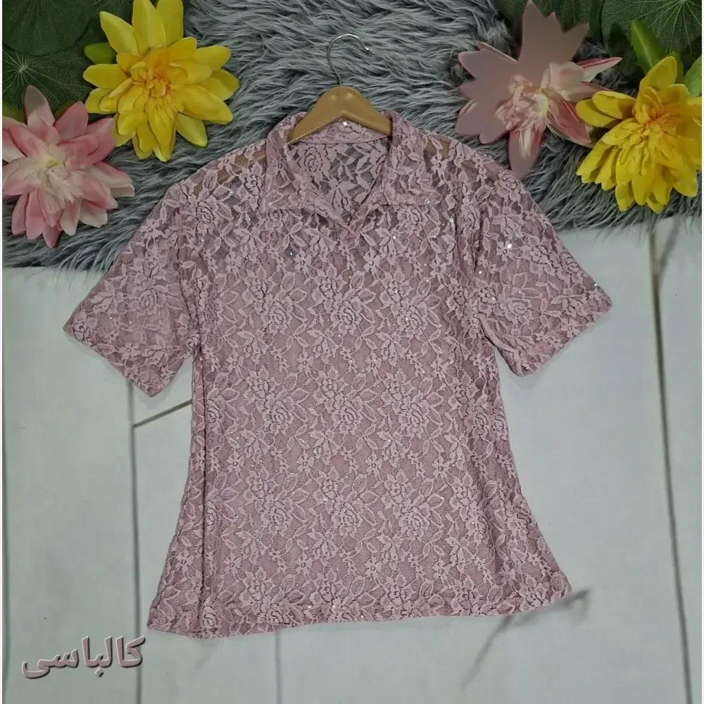 پلوشرت پولکی زنانه تابستانی فری سایز گیپور شیشه ای رنگی