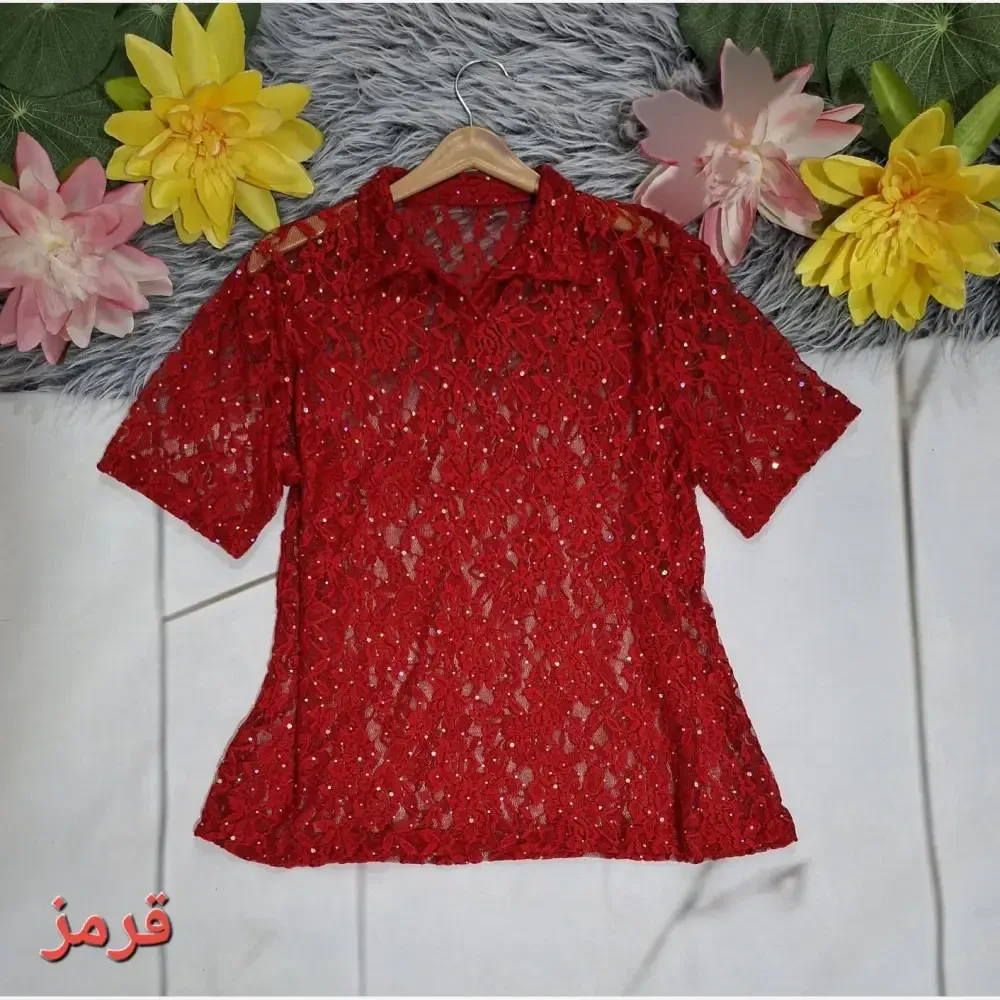 پلوشرت پولکی زنانه تابستانی فری سایز گیپور شیشه ای رنگی