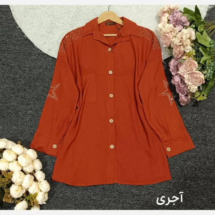شومیز مانتویی زنانه کرسپو نگین دار فری سایز