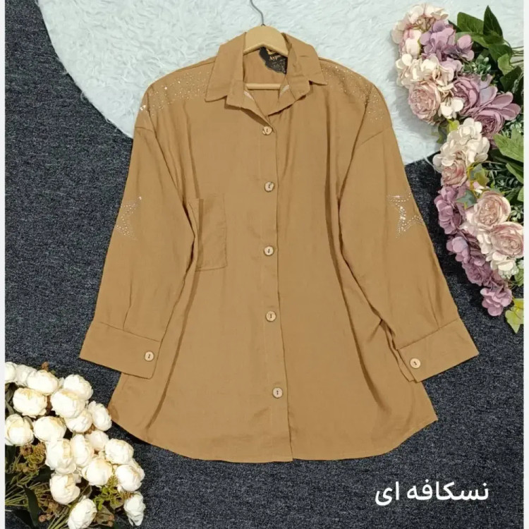 شومیز مانتویی زنانه کرسپو نگین دار فری سایز