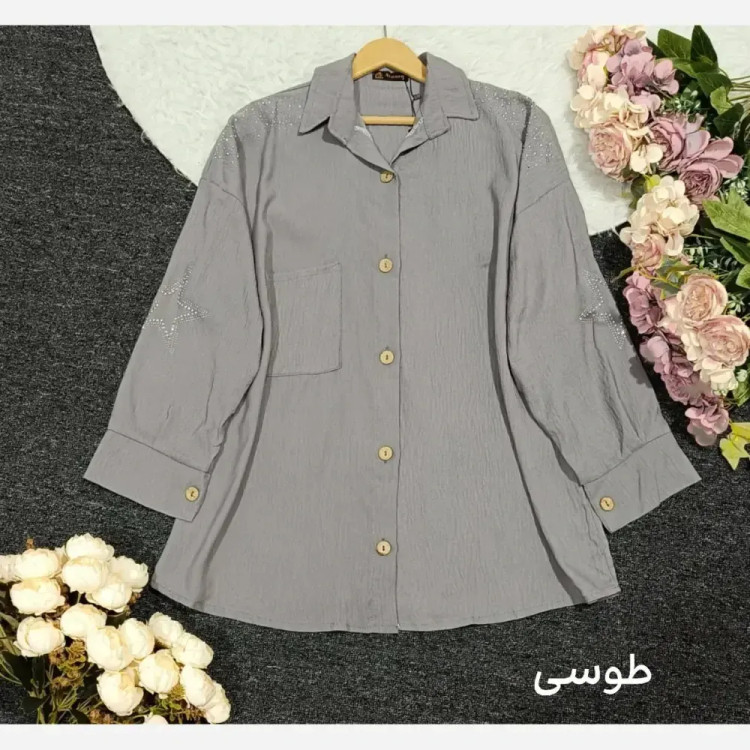 شومیز مانتویی زنانه کرسپو نگین دار فری سایز