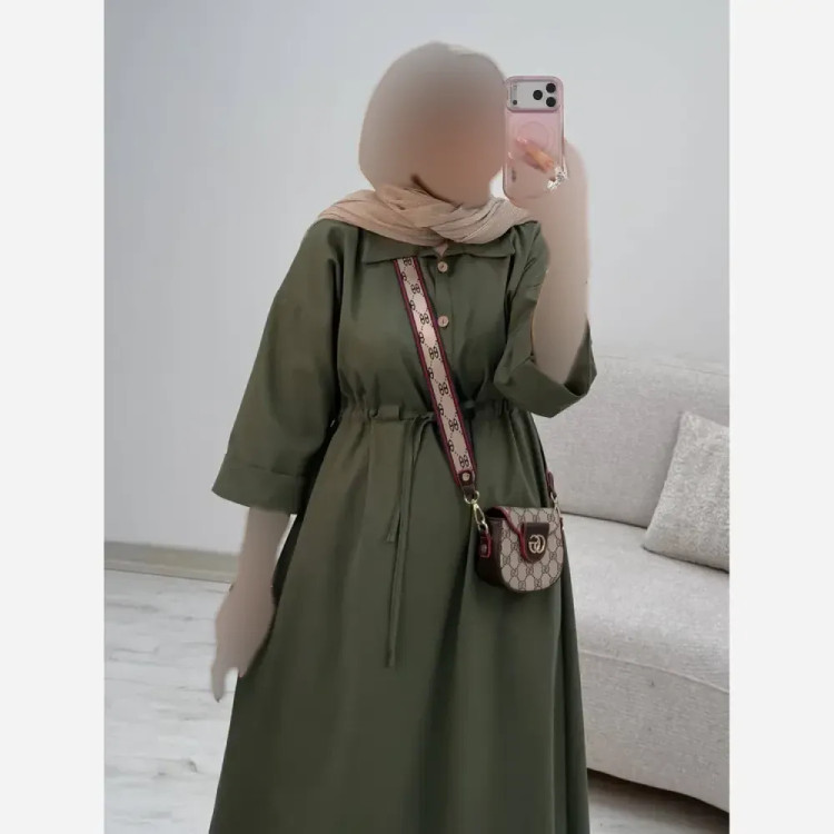پیراهن لنین سالومه زنانه بلند دکمه دار مناسب بارداری سایز 38 تا 46