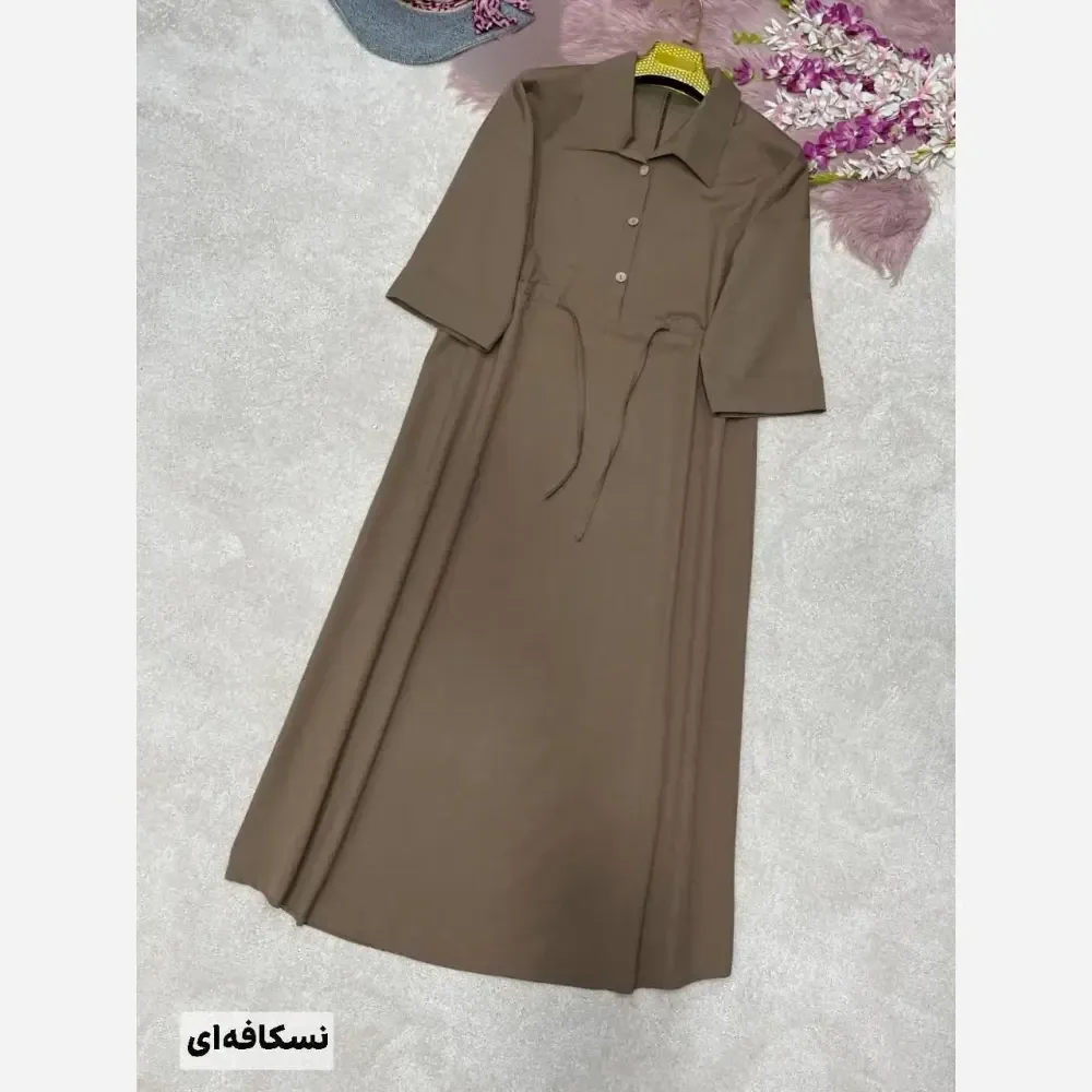 پیراهن لنین سالومه زنانه بلند دکمه دار مناسب بارداری سایز 38 تا 46