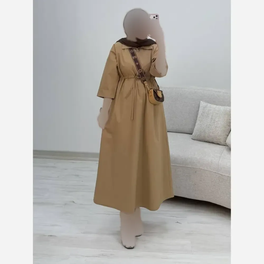 پیراهن لنین سالومه زنانه بلند دکمه دار مناسب بارداری سایز 38 تا 46