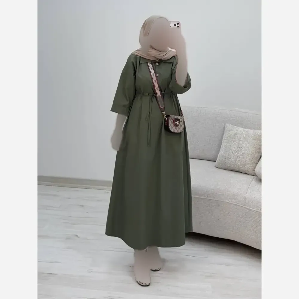 پیراهن لنین سالومه زنانه بلند دکمه دار مناسب بارداری سایز 38 تا 46