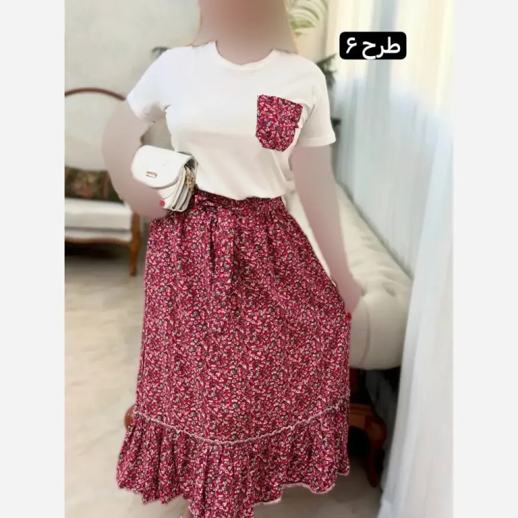 ست تیشرت پنبه دامن تمام نخ لیلی فری سایز
