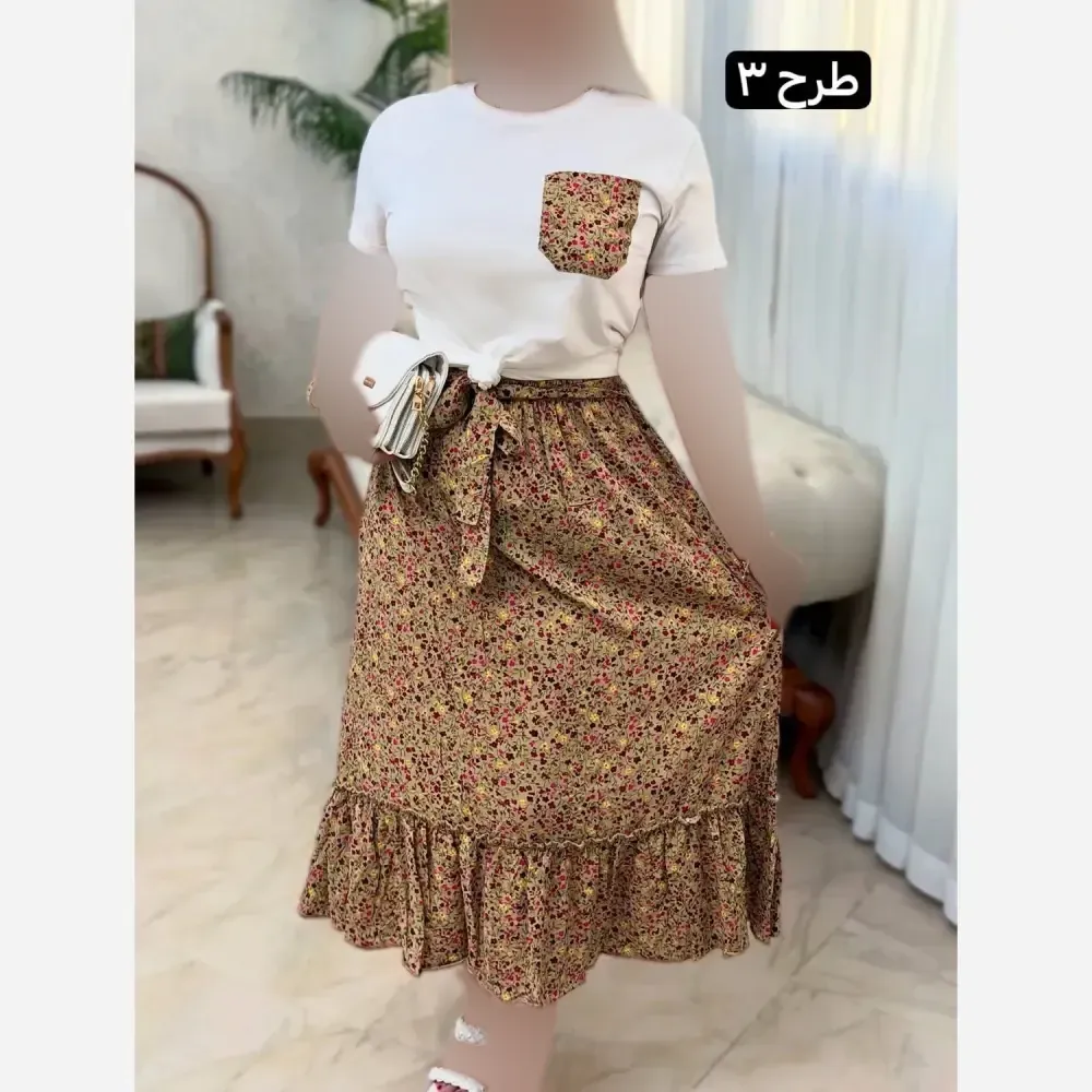 ست تیشرت پنبه دامن تمام نخ لیلی فری سایز