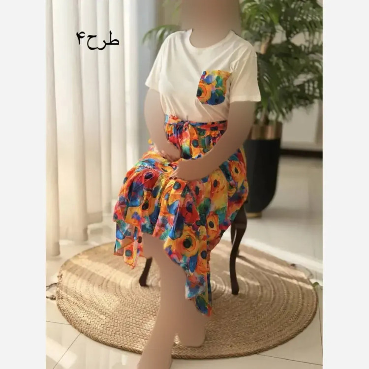 ست تیشرت پنبه دامن تمام نخ لیلی فری سایز