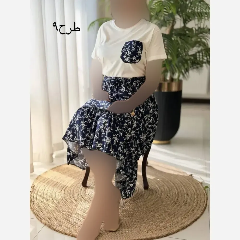 ست تیشرت پنبه دامن تمام نخ لیلی فری سایز