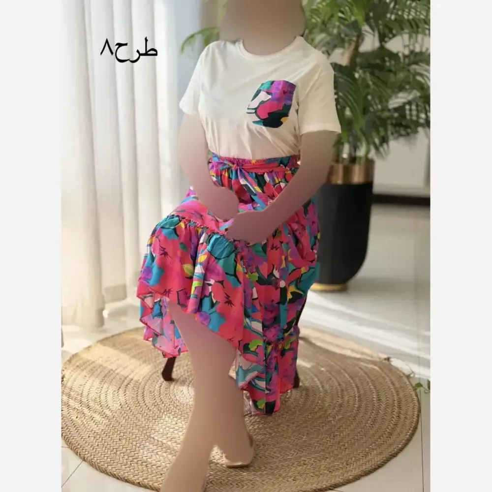 ست تیشرت پنبه دامن تمام نخ لیلی فری سایز