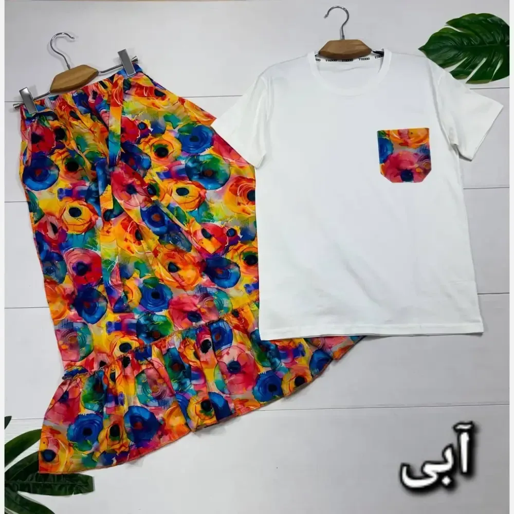 ست تیشرت پنبه دامن تمام نخ لیلی فری سایز