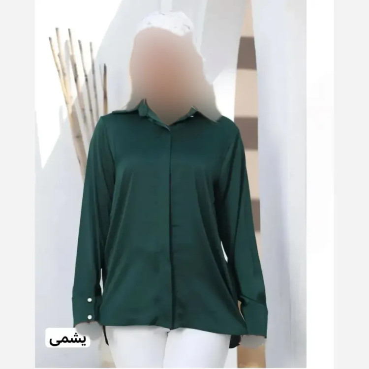 شومیز زنانه براق و لطیف مدل بیسیک دکمه مخفی جنس الیزه اعلا تک سایز قواره دار