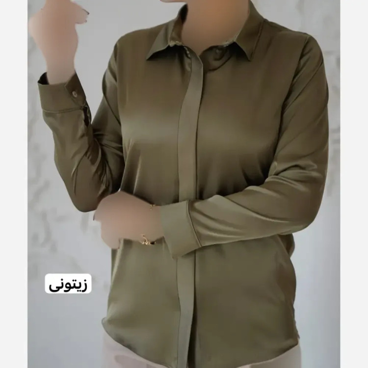 شومیز زنانه براق و لطیف مدل بیسیک دکمه مخفی جنس الیزه اعلا تک سایز قواره دار