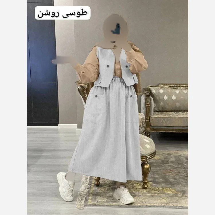 سه تیکه ژینا جنس شانتون و شومیز داکرون فری سایز 38 تا 46