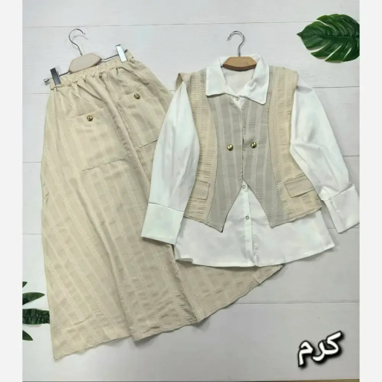 سه تیکه ژینا جنس شانتون و شومیز داکرون فری سایز 38 تا 46