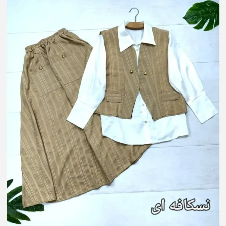 سه تیکه ژینا جنس شانتون و شومیز داکرون فری سایز 38 تا 46