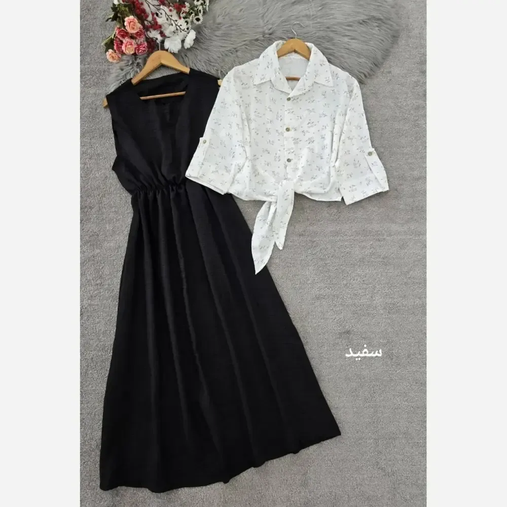 ست شومیز گره ای و سارافون نازنین فری سایز