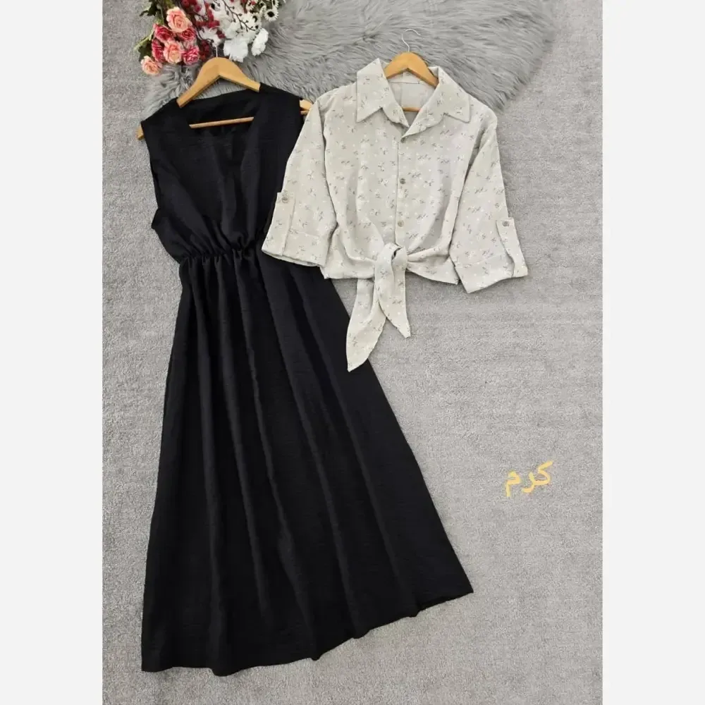 ست شومیز گره ای و سارافون نازنین فری سایز