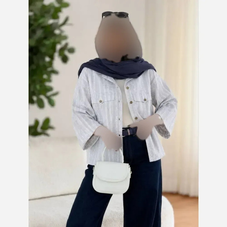 شومیز کوک دوزی پرنیا فری سایز رنگ کرم و نسکافه ای