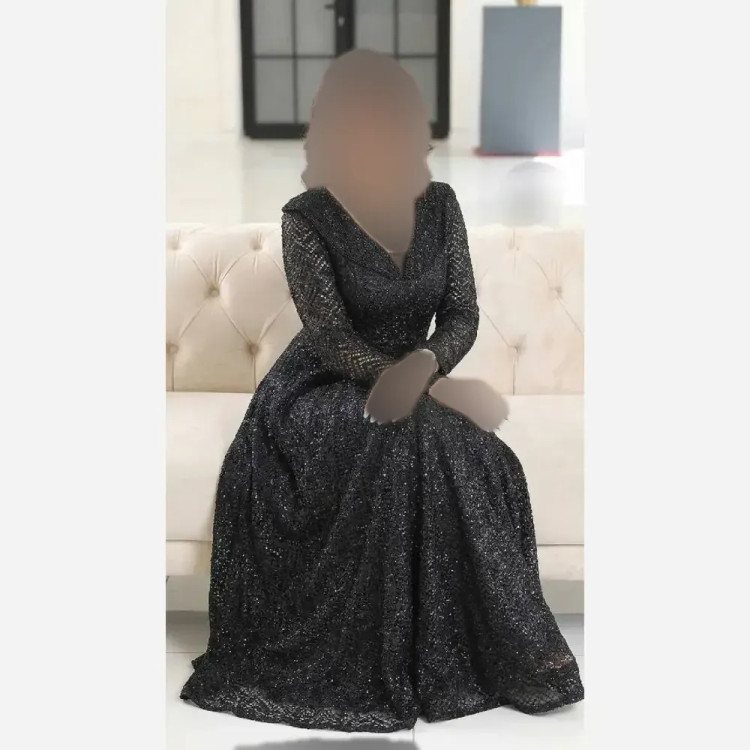 پیراهن مجلسی زنانه گیپور دانتل سنگدوزی شده مشکی سایزبندی بزرگ