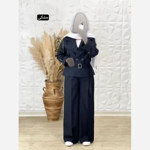 ست کت و شلوار زنانه جنس پرشیا دیپلمات درجه یک رنگ مشکی و سرمه ای فری سایز