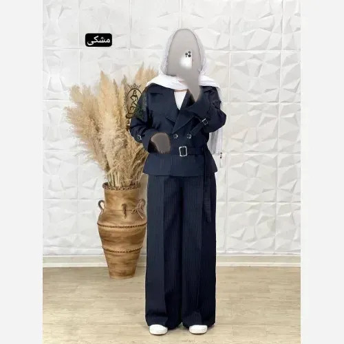 ست کت و شلوار زنانه جنس پرشیا دیپلمات درجه یک رنگ مشکی و سرمه ای فری سایز