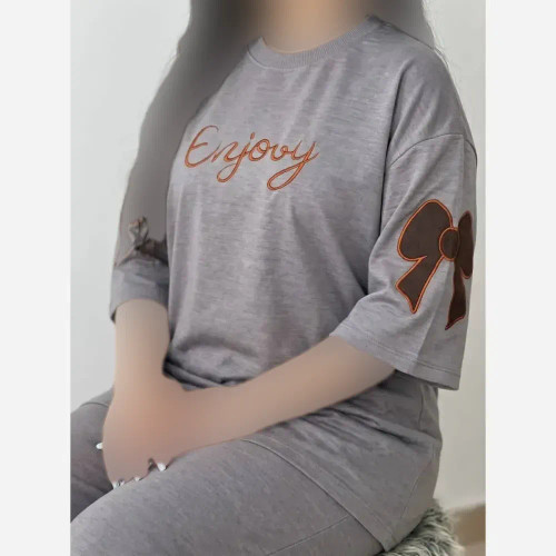 ست فرنیا پنبه گلکسی زنانه رنگ مشکی و طوسی سایز فری 38 تا 46
