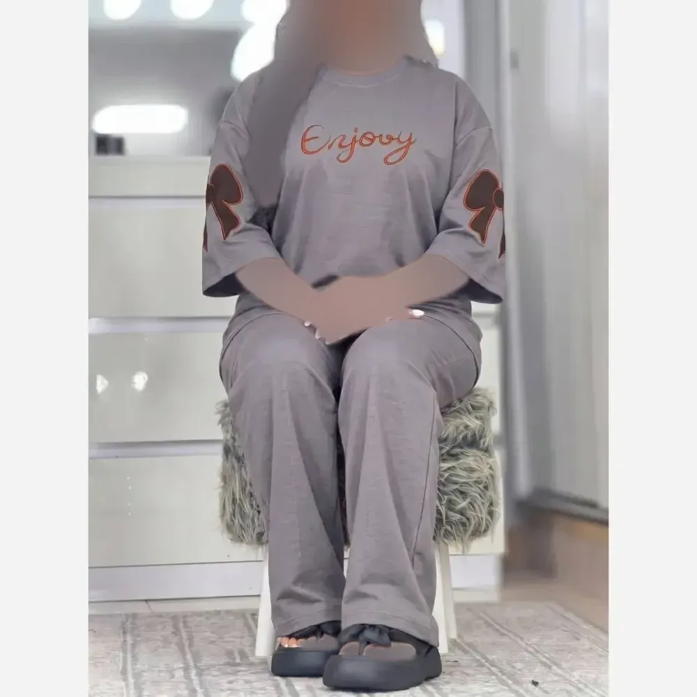 ست فرنیا پنبه گلکسی زنانه رنگ مشکی و طوسی سایز فری 38 تا 46