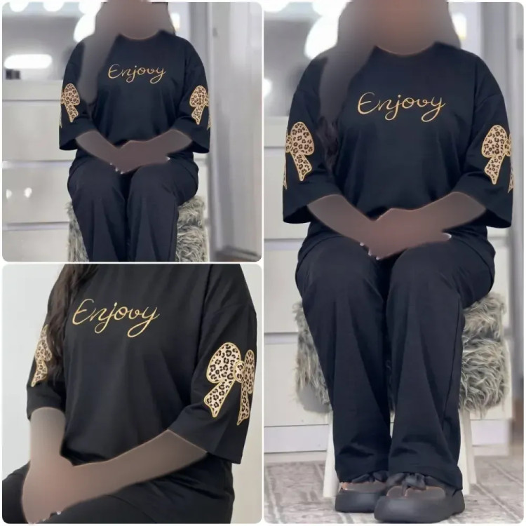 ست فرنیا پنبه گلکسی زنانه رنگ مشکی و طوسی سایز فری 38 تا 46