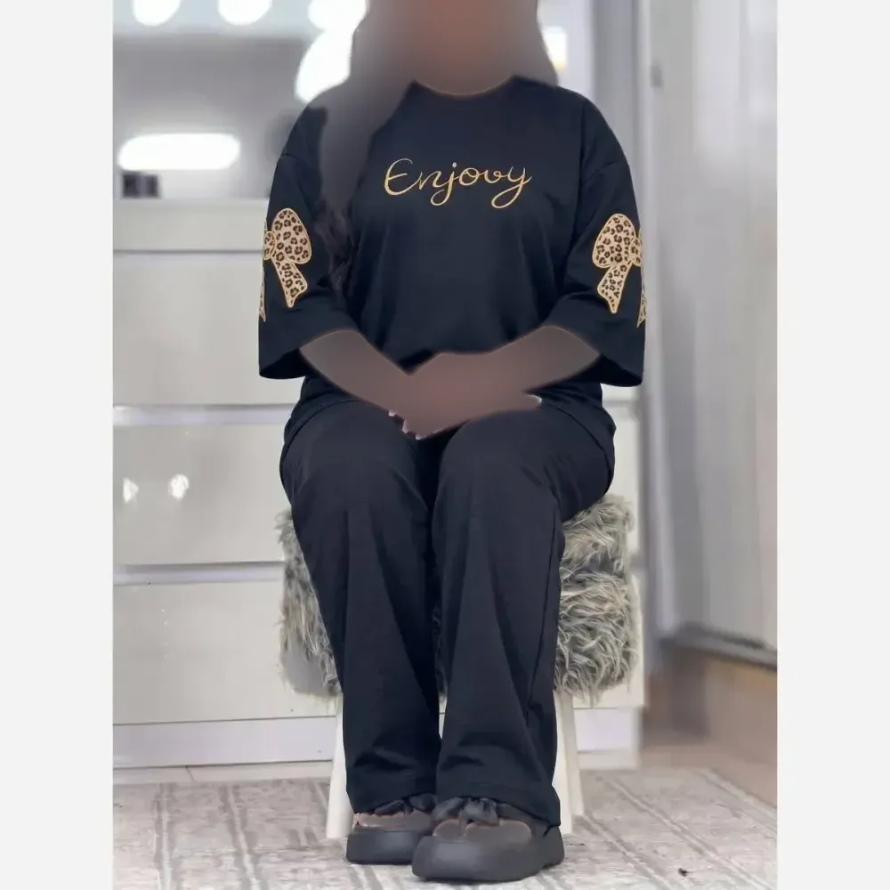 ست فرنیا پنبه گلکسی زنانه رنگ مشکی و طوسی سایز فری 38 تا 46