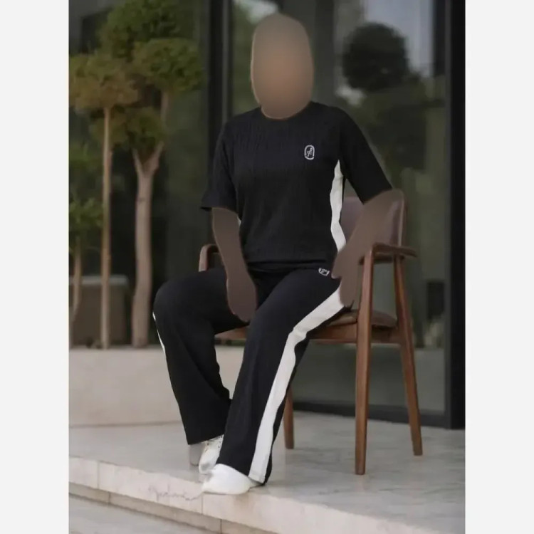 ست بلوز و شلوار زنانه گیاهی کش وارداتی رنگ مشکی فری سایز