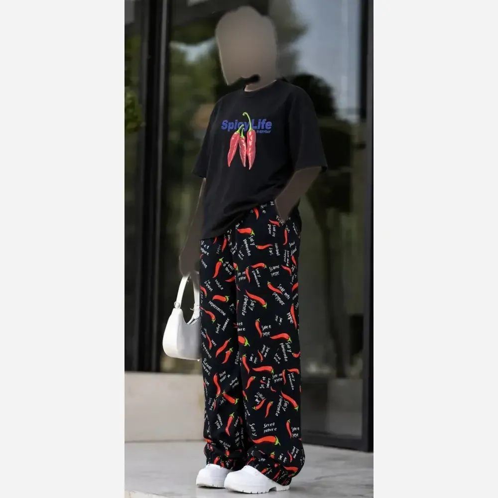 ست تیشرت نخ پنبه و شلوار بوگاتی مدل pepper رنگ مشکی و سفید سایز فری 38 تا 48