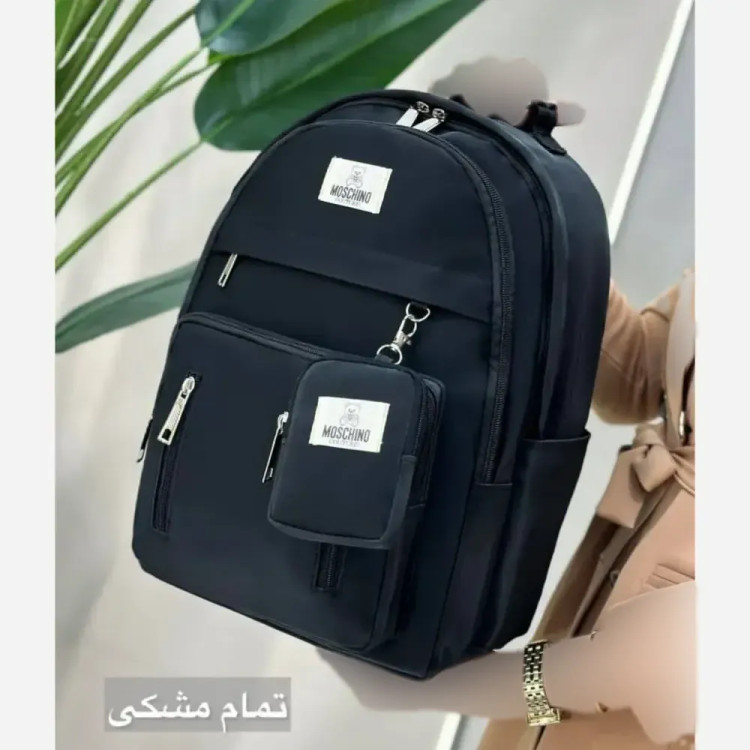 کوله زرین دیبا ضد آب 3 زیپ جای قمقمه مشکی کرم 40*28 سانت