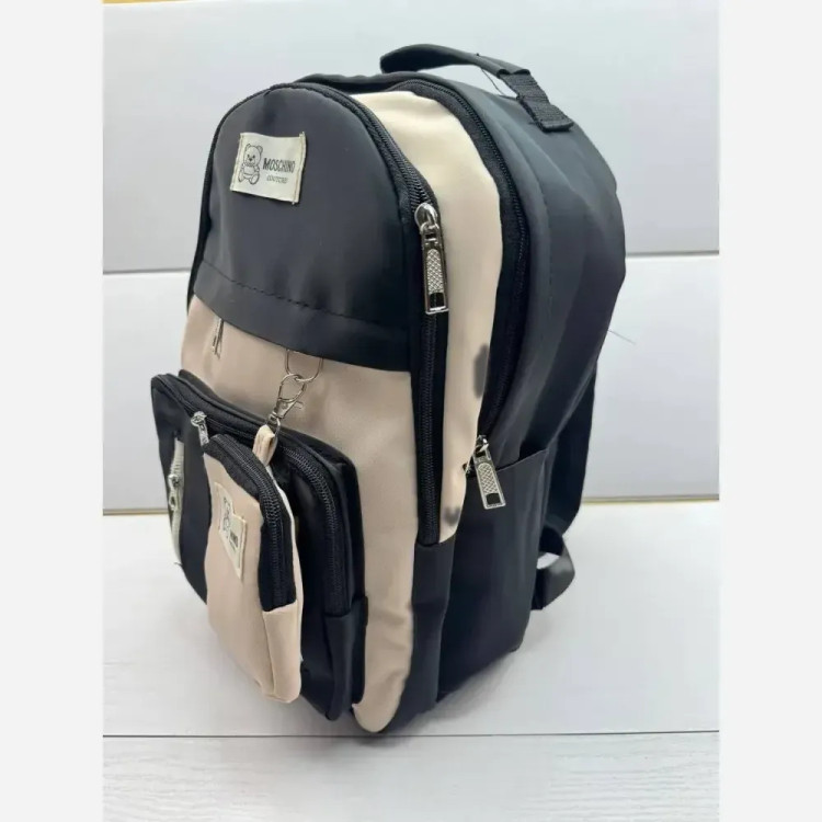 کوله زرین دیبا ضد آب 3 زیپ جای قمقمه مشکی کرم 40*28 سانت
