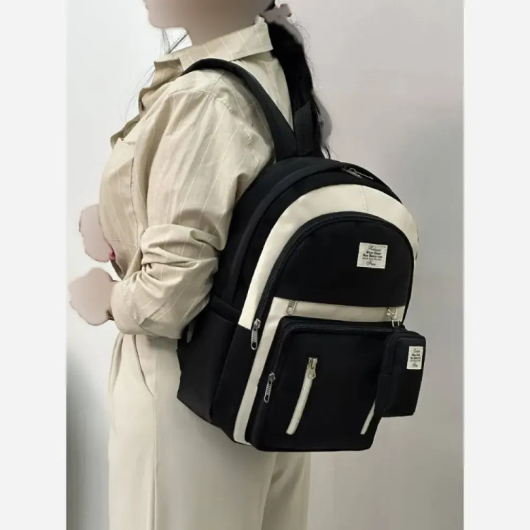 کوله زرین دیبا ضد آب 3 زیپ جای قمقمه مشکی کرم 40*28 سانت