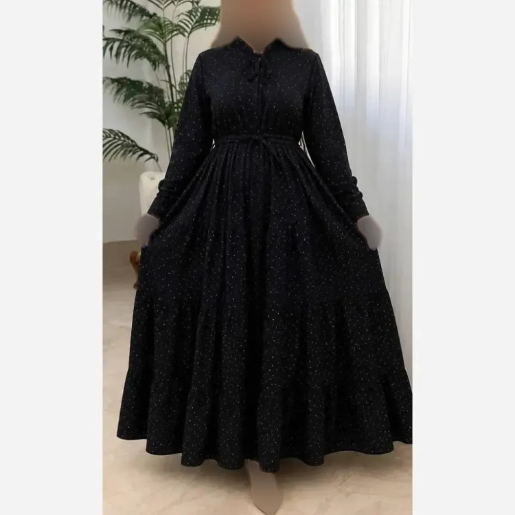 پیراهن ساحلی مارتا جنس بوگاتی درجه یک مشکی رنگ فری سایز آستین دار