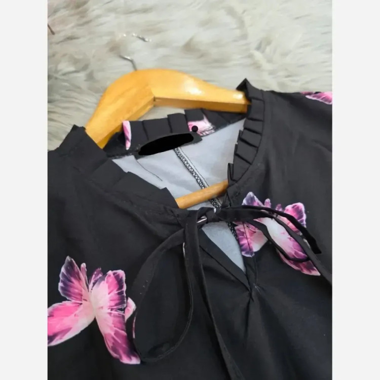 پیراهن یقه چین دار پروانه ای بوگاتی اعلا زنانه فری سایز خنک تابستانی