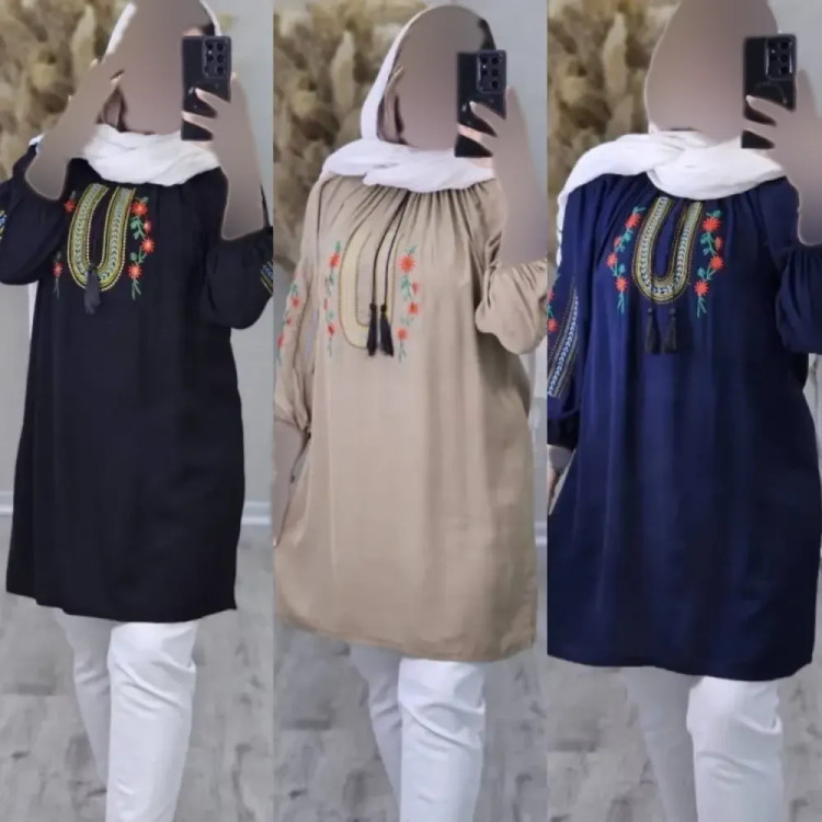 شومیز تارا شانتون گلدوزی فری سایز قد 85 رنگبندی متنوع بدون آبرفت و چروک