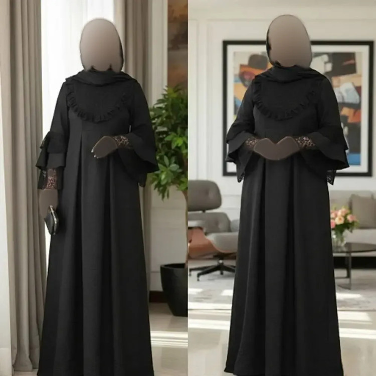 عبای زنانه مدل یاس جنس بابوس و تور دانتل رنگ مشکی فری سایز 38 تا 48