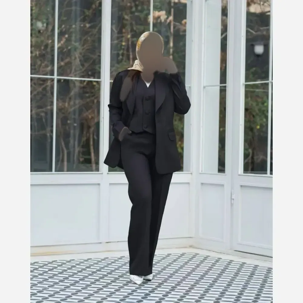 ست سه تیکه کلمبیایی زنانه سوپرمازراتی اعلا مشکی نخودی سایز 38 تا 46 فری